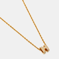 Pre Owned Hermès Mini Pop H Enamel Gold Plated Necklace
