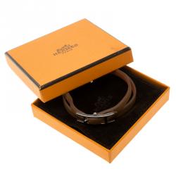 Pre Owned Hermes Behapi Brown / Orange Leather Reversible Double Tour Bracelet