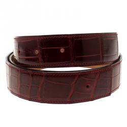 Pre Owned Hermes Red Porosus Crocodile Leather Belt Strap 95cm