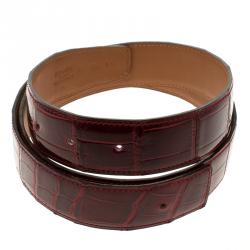 Pre Owned Hermes Red Porosus Crocodile Leather Belt Strap 95cm