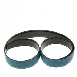 Pre Owned Hermes Blue and Black Leather Reversible Belt Strap 85cm