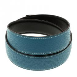 Pre Owned Hermes Blue and Black Leather Reversible Belt Strap 85cm