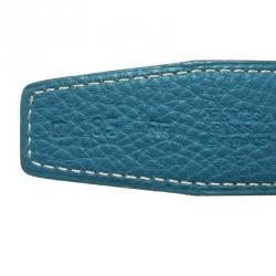 Pre Owned Hermes Blue and Black Leather Reversible Belt Strap 85cm