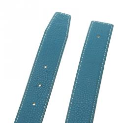 Pre Owned Hermes Blue and Black Leather Reversible Belt Strap 85cm