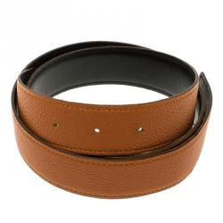 Pre Owned Hermes Orange and Black Leather Reversible Belt Strap 85cm