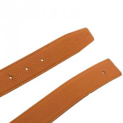 Pre Owned Hermes Orange and Black Leather Reversible Belt Strap 85cm