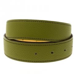 Pre Owned Hermes Anis Green and Yellow Leather Reversible Belt Strap 85cm