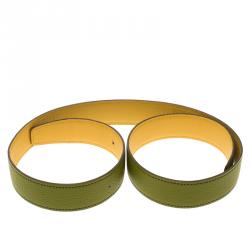 Pre Owned Hermes Anis Green and Yellow Leather Reversible Belt Strap 85cm
