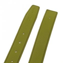 Pre Owned Hermes Anis Green and Yellow Leather Reversible Belt Strap 85cm