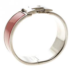 Pre Owned Hermes Clic Clac H Red Enamel Palladium Plated Wide Bracelet PM