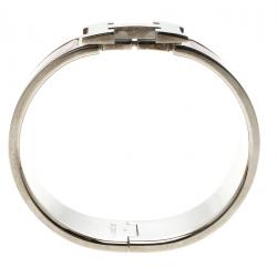 Pre Owned Hermes Clic Clac H Red Enamel Palladium Plated Wide Bracelet PM