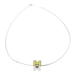 Pre Owned Hermes Cage d' H Enamel Palladium Plated Pendant Necklace