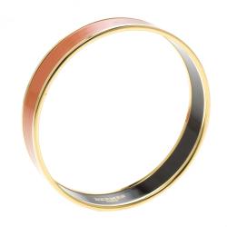 Pre Owned Hermes Caleche Orange Enamel Gold Plated Bangle Bracelet