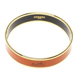 Pre Owned Hermes Caleche Orange Enamel Gold Plated Bangle Bracelet