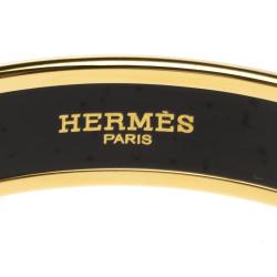 Pre Owned Hermes Caleche Orange Enamel Gold Plated Bangle Bracelet