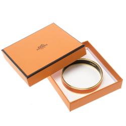 Pre Owned Hermes Caleche Orange Enamel Gold Plated Bangle Bracelet