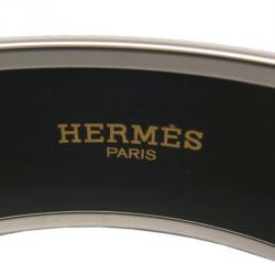 Pre Owned Hermes Balcons du Guadalquivir Cloisonne Black and White Enamel Bangle 20CM