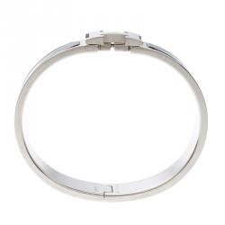 Pre Owned Hermes Clic Clac H Black Enamel Palladium Plated Narrow Bracelet