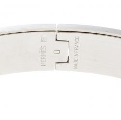 Pre Owned Hermes Clic Clac H Black Enamel Palladium Plated Narrow Bracelet