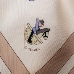 Pre Owned Hermes Beige Raconte Moi Le Cheval Printed Silk Square Scarf