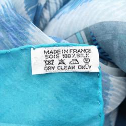 Pre Owned Hermes Blue Pelages Et Camouflage Silk Square Scarf