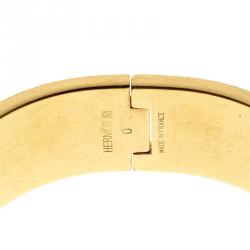 Pre Owned Hermes Clic Clac H Orange Enamel Gold Plated Wide Bracelet PM