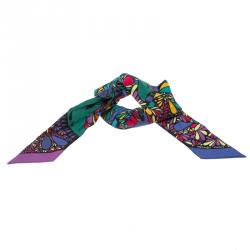 Pre Owned Hermes Millefleurs du Mexique Printed Silk Twilly Scarf