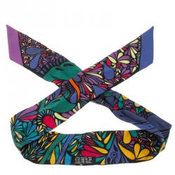 Pre Owned Hermes Millefleurs du Mexique Printed Silk Twilly Scarf