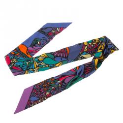 Pre Owned Hermes Millefleurs du Mexique Printed Silk Twilly Scarf