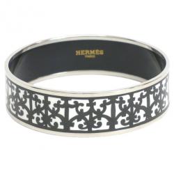 مملوكة مسبقًا Hermes Balcons du Guadalquivir Cloisonne Black and White Enamel Bangle 20CM