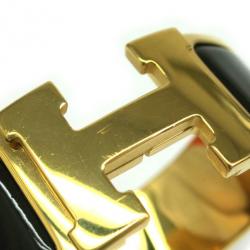 Pre Owned Hermes Clic Clac H Wide Gold-Plated Brown Enamel Bracelet PM