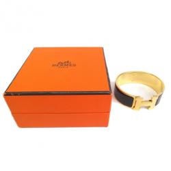 Pre Owned Hermes Clic Clac H Wide Gold-Plated Brown Enamel Bracelet PM