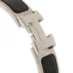 Pre Owned Hermes Clic Clac H Black Enamel Palladium Plated Narrow Bracelet PM