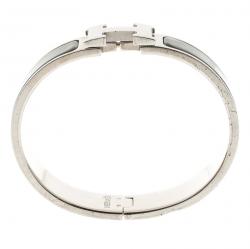 Pre Owned Hermes Clic Clac H Black Enamel Palladium Plated Narrow Bracelet PM