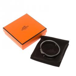 Pre Owned Hermes Clic Clac H Black Enamel Palladium Plated Narrow Bracelet PM