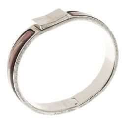 Pre Owned Hermes Loquet Red Enamel Palladium Plated Narrow Bracelet PM