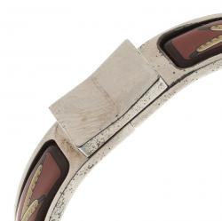 Pre Owned Hermes Loquet Red Enamel Palladium Plated Narrow Bracelet PM