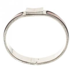 Pre Owned Hermes Loquet Red Enamel Palladium Plated Narrow Bracelet PM