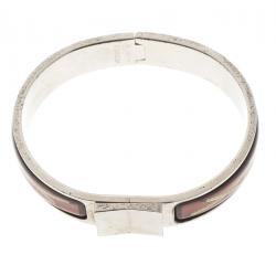 Pre Owned Hermes Loquet Red Enamel Palladium Plated Narrow Bracelet PM