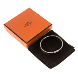 Pre Owned Hermes Loquet Red Enamel Palladium Plated Narrow Bracelet PM