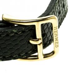 Pre Owned Hermes Green Lizard Skin Gold Plated Kelly Wristwatch Bracelet