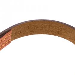 Pre Owned Hermes Micro Rivale Orange Leather Gold Plated Bracelet