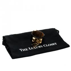 Pre Owned Hermès Collier de Chien Lock Black Leather Gold Plated Wide Cuff Bracelet