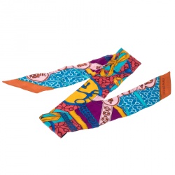 Pre Owned Hermes Multicolor Printed Silk Twilly Scarf 