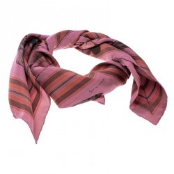 Pre Owned Hermes Pink Silk Surtient Horse Printed Silk Square Scarf