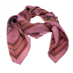 Pre Owned Hermes Pink Silk Surtient Horse Printed Silk Square Scarf