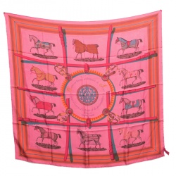 Pre Owned Hermes Pink Silk Surtient Horse Printed Silk Square Scarf