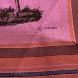 Pre Owned Hermes Pink Silk Surtient Horse Printed Silk Square Scarf