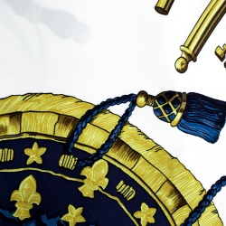 Pre Owned Hermes Navy Blue and White Key Printed Silk Square Scarf