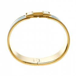 Pre Owned Hermes Clic Clac H Blue Enamel Gold Plated Wide Bracelet GM